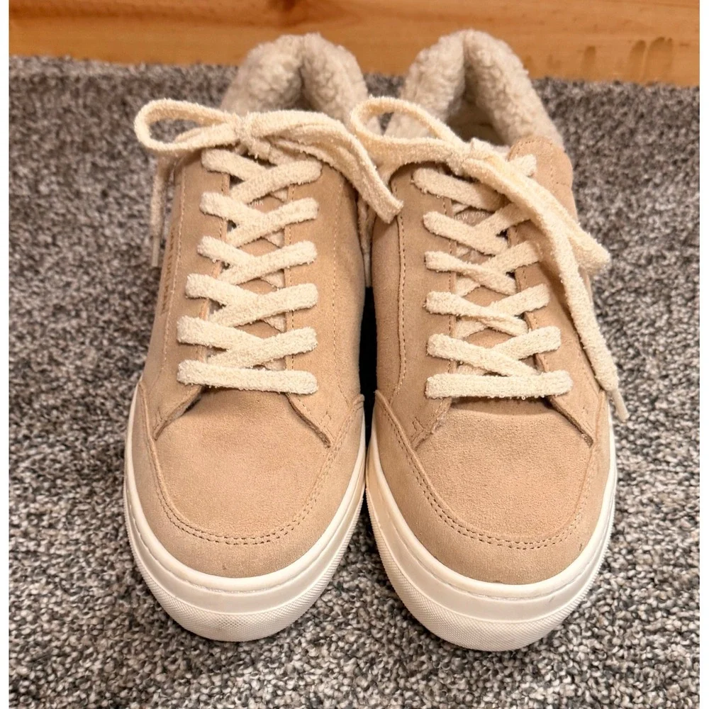 Sam Edelman Wess Cozy Suede Faux Shearling Sneakers Sesame Tan Beige 8.5M